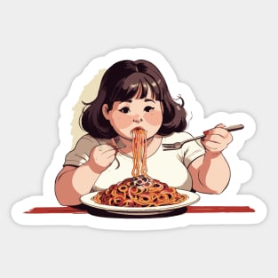 girl eating spaghetti Sticker